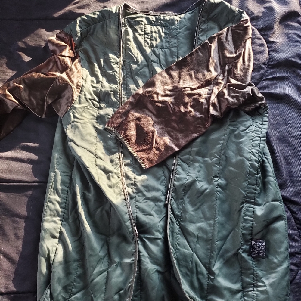 women xl London fog jacket silky green with brown sleeves